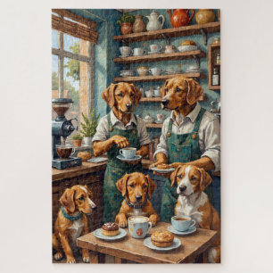 Funny Dogs Running Coffee Shop Illustration Dog Jigsaw Puzzle