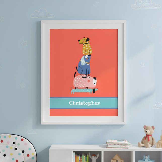 Funny Dogs with Name Kids Poster (funny dogs kidsroom poster)