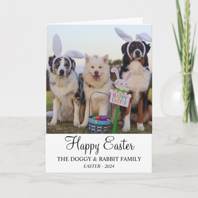 Funny Dogs with Rabbit Ears Happy Easter Photo Holiday Card (Front)