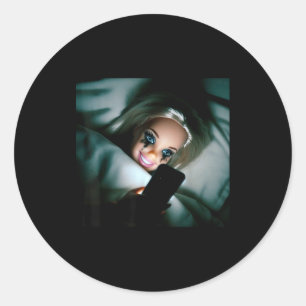 Funny Doll Crying Face Meme Scrolling Sarcastic Hu Classic Round Sticker