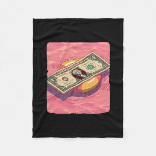 Funny Dollar With Pool Ring For Holiday And Beach Fleece Blanket