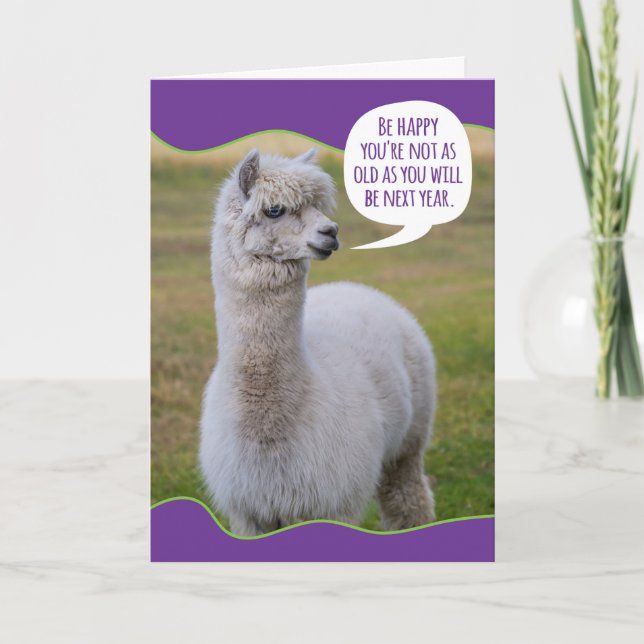 Funny Dolly Llama Birthday Wisdom Card (Front)