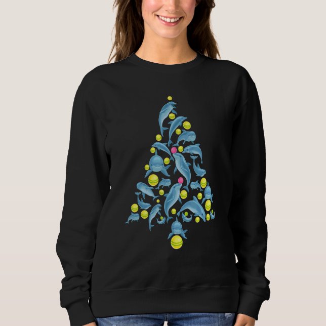 Funny Dolphin Christmas Tree Ocean Animals Xmas Me Sweatshirt (Front)