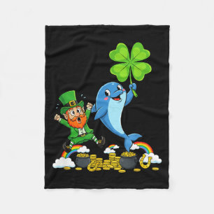Funny dolphin clover st patricks day womens mens fleece blanket