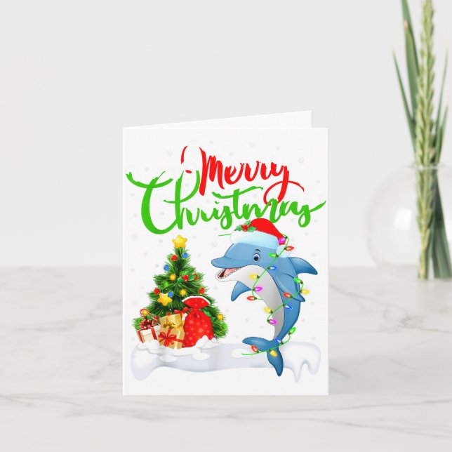 Funny Dolphin Fish Lover Xmas Lighting Dolphin Chr Card (Front)