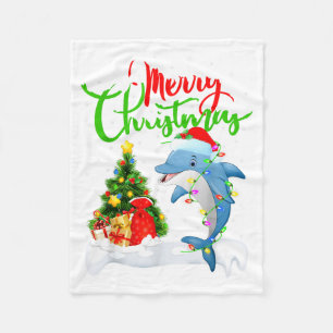 Funny Dolphin Fish Lover Xmas Lighting Dolphin Chr Fleece Blanket