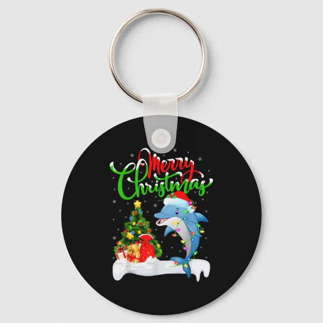 Funny Dolphin Fish Lover Xmas Lighting Dolphin Chr Key Ring (Front)