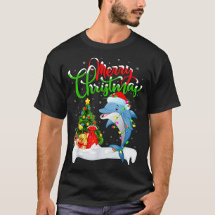 Funny Dolphin Fish Lover Xmas Lighting Dolphin Chr T-Shirt