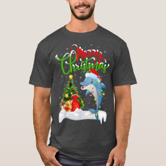 Funny Dolphin Fish Lover Xmas Lighting Dolphin Chr T-Shirt