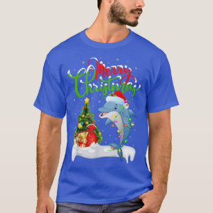 Funny Dolphin Fish Lover Xmas Lighting Dolphin Chr T-Shirt