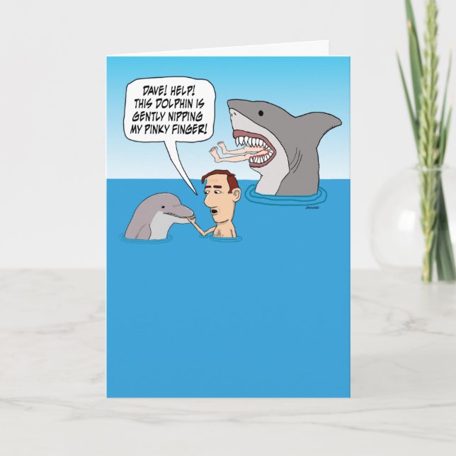 Funny Dolphin Nip and Shark Bite Birthday Card (Front)