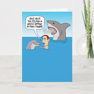Funny Dolphin Nip and Shark Bite Birthday Card