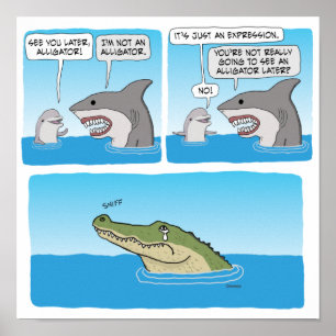 Funny Dolphin, Shark and Sad Alligator  Poster