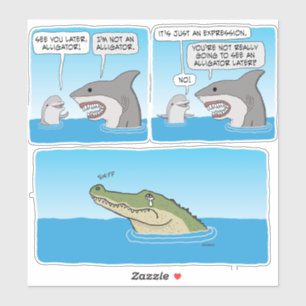 Funny Dolphin, Shark and Sad Alligator  Square Sti