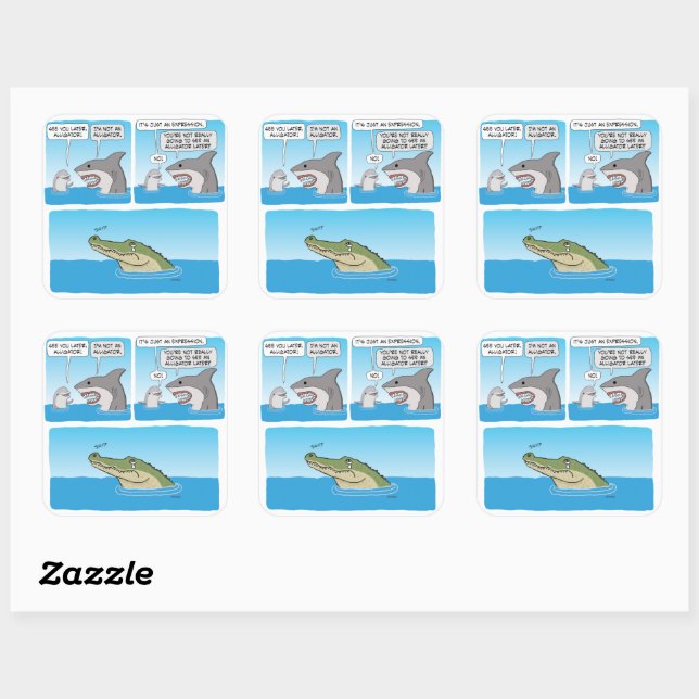 Funny Dolphin, Shark and Sad Alligator  Square Sticker (Sheet)