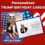 Funny DONALD TRUMP 50th Birthday Card<br><div class="desc">Funny DONALD TRUMP 50th BIRTHDAY CARD with TRUMP dressed as UNCLE SAM. All text and fonts can be modified.</div>