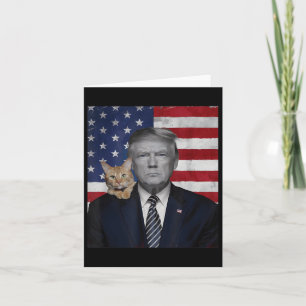 Funny Donald Trump And Cat Political Usa Flag Card
