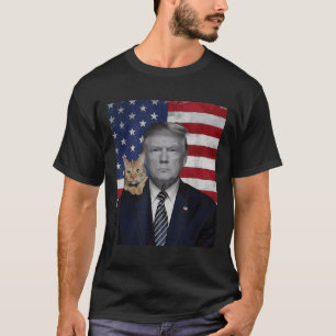 Funny Donald Trump And Cat Political Usa Flag T-Shirt