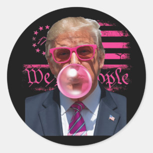 Funny Donald Trump Bubble Gum Pink 4th Of July Ame Classic Round Sticker