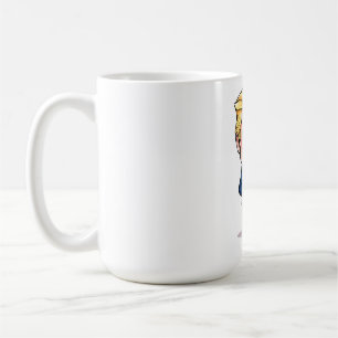 Funny Donald Trump Cartoon with Giant Burger Coffee Mug