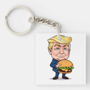 Funny Donald Trump Cartoon with Giant Burger Key Ring