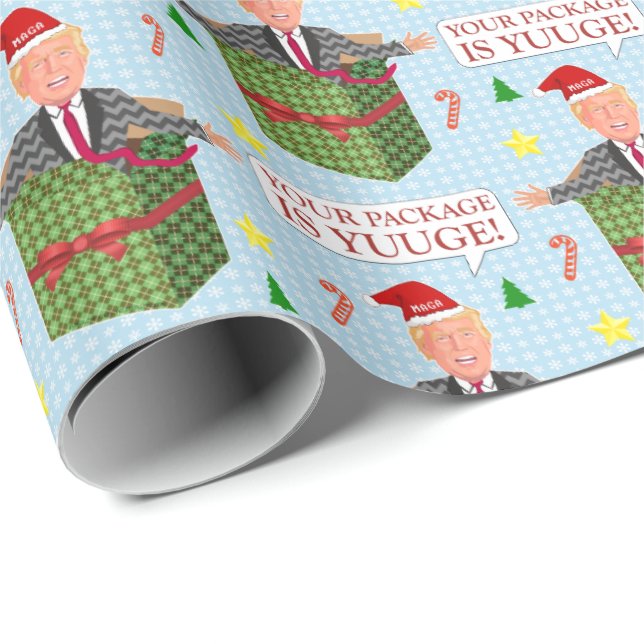 Funny Donald Trump Christmas Yuuge Package Humor Wrapping Paper (Roll Corner)