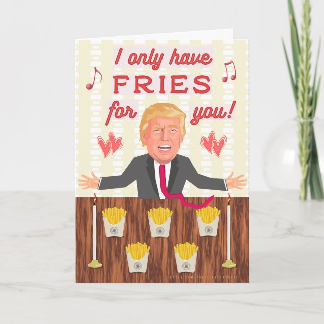 Funny Donald Trump Fast Food Fries Happy Birthday Holiday Card (Front)