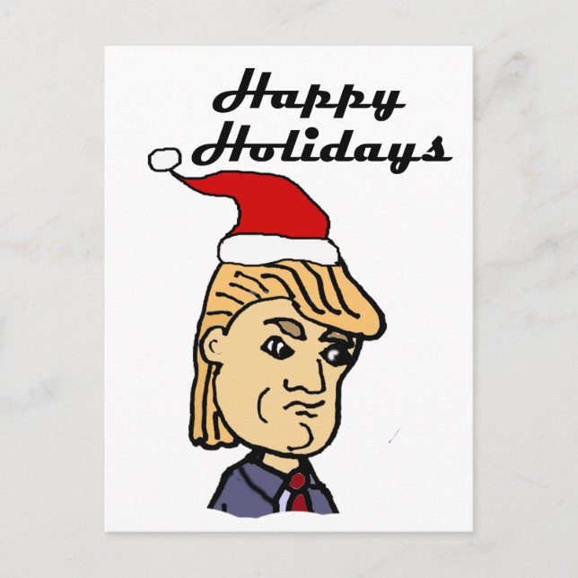 Funny Donald Trump in Santa hat Christmas Cartoon Holiday Postcard (Front)