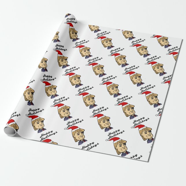 Funny Donald Trump in Santa hat Christmas Cartoon Wrapping Paper (Unrolled)