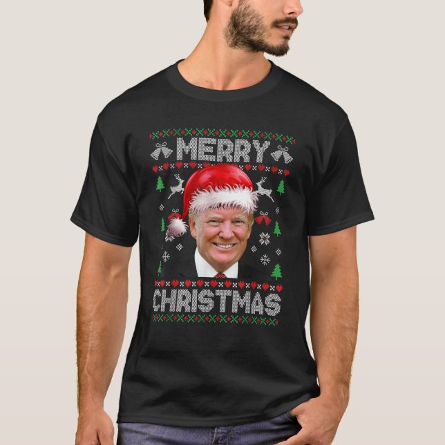Funny Donald Trump Merry Christmas Family Ugly Swe T-Shirt (Front)