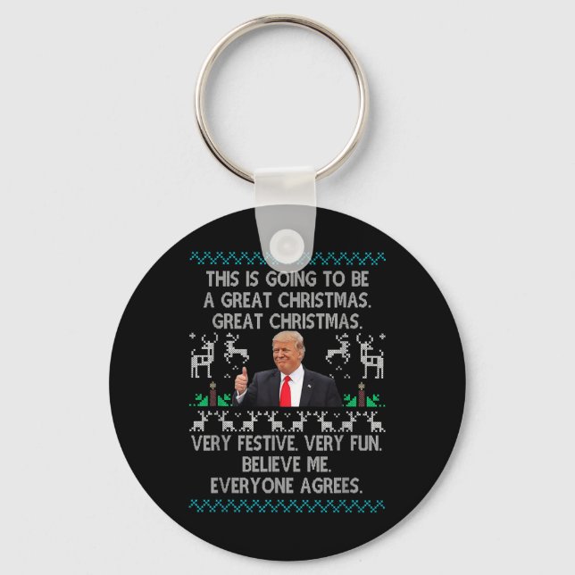 Funny Donald Trump Merry Christmas Xmas Pyjamas Key Ring (Front)
