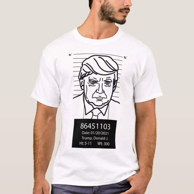 Funny Donald Trump Mugshot Line Drawing T-Shirt (Front)