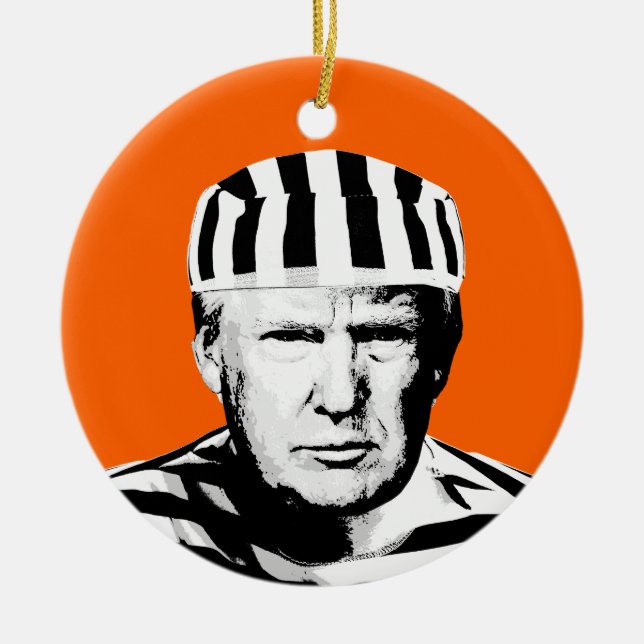 Funny Donald Trump Prison Jumpsuit Ceramic Ornament (Front)