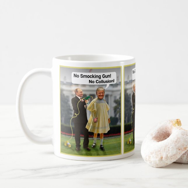 Funny Donald Trump Putin Smocking Gun Joke Coffee Mug (With Donut)
