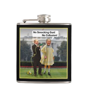 Funny Donald Trump Putin Smocking Gun Joke Hip Flask