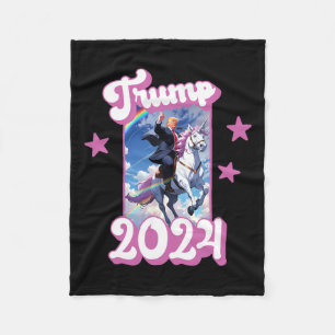 Funny Donald Trump Riding An Unicorn. Pink Trump 2 Fleece Blanket