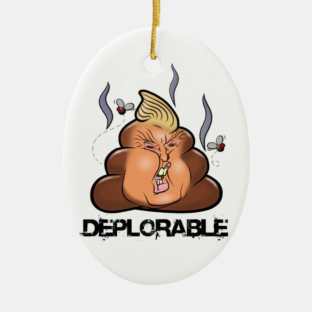 Funny Donald Trump - Trumpy-Poo Poo Emoji Icon Ceramic Tree Decoration (Front)