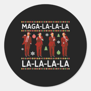 Funny Donald Trump Ugly Christmas Sweater. La La L Classic Round Sticker