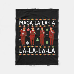 Funny Donald Trump Ugly Christmas Sweater. La La L Fleece Blanket