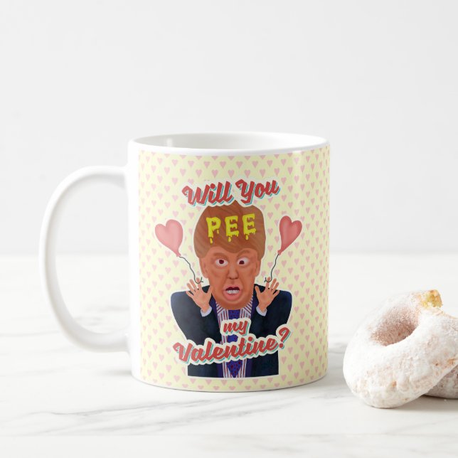 Funny Donald Trump Valentine's Day Pee Tape Joke Coffee Mug (With Donut)