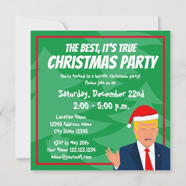 Funny Donald Trump with Santa hat Christmas party Invitation (Back)