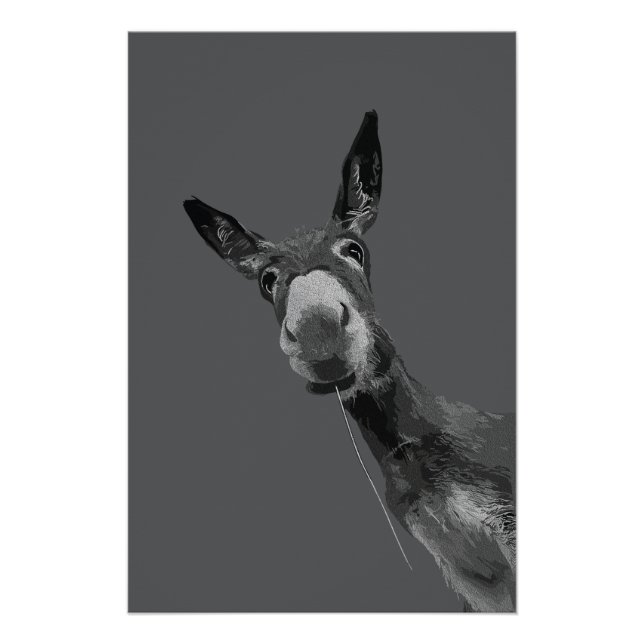 Funny Donkey Grayscale Portrait Art Poster (Front)