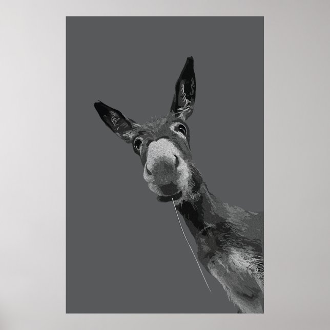 Funny Donkey Grayscale Portrait Art Poster (Front)