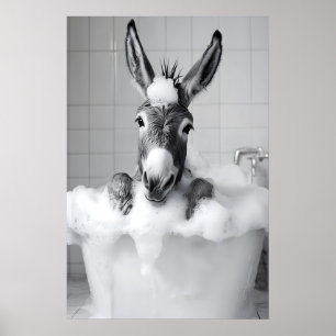 Funny Donkey in Bathtub Print, Quirky Bathroom Poster