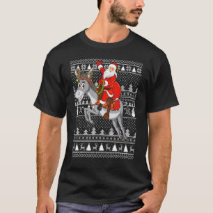 Funny Donkey Lover Santa Riding Donkey Ugly Christ T-Shirt