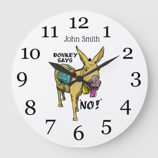 Funny donkey says no! large clock (Front)