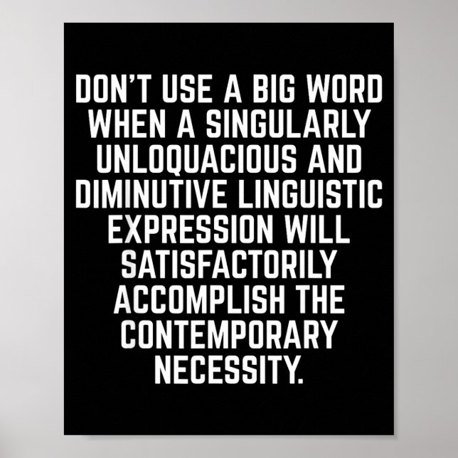 Funny Don't Use A Big Word Writer &amp; Translator Poster (Front)