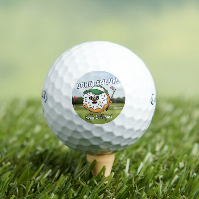 Funny "Donut Give Up" Golf Pun Gift Balls - Donut  (Insitu Tee)