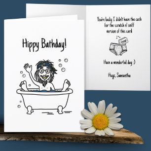 Funny Doodle Art Non-Birthday Happy Hippy Bathday Card
