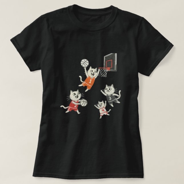 Funny doodle cats playing basketball T-Shirt (Design Front)